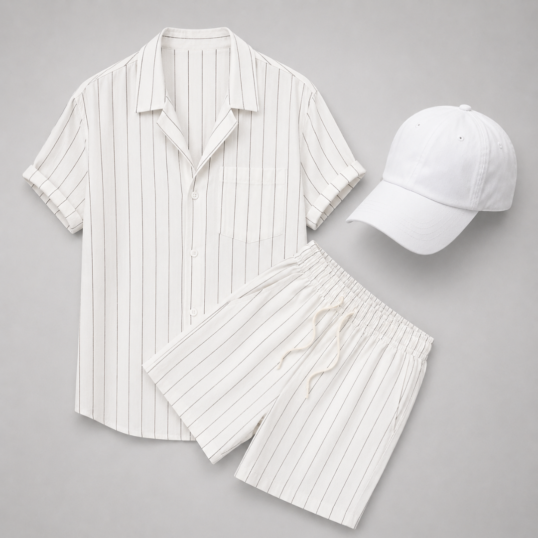 Listriges Set – Poloshirt, Shorts & Cap