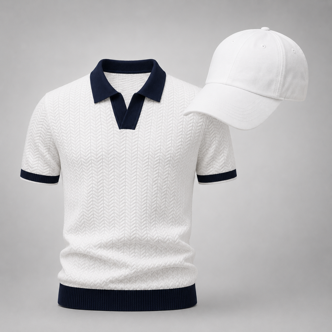 Texturierte Poloshirt & Cap für Herren