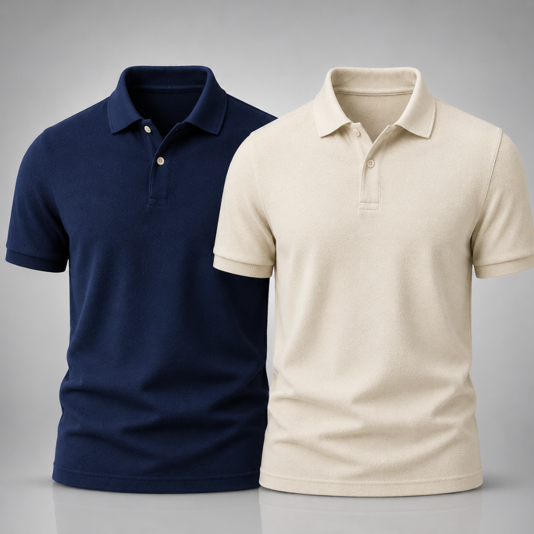 Set: 2 Textured Polo-Shirts – Elegant und Modern