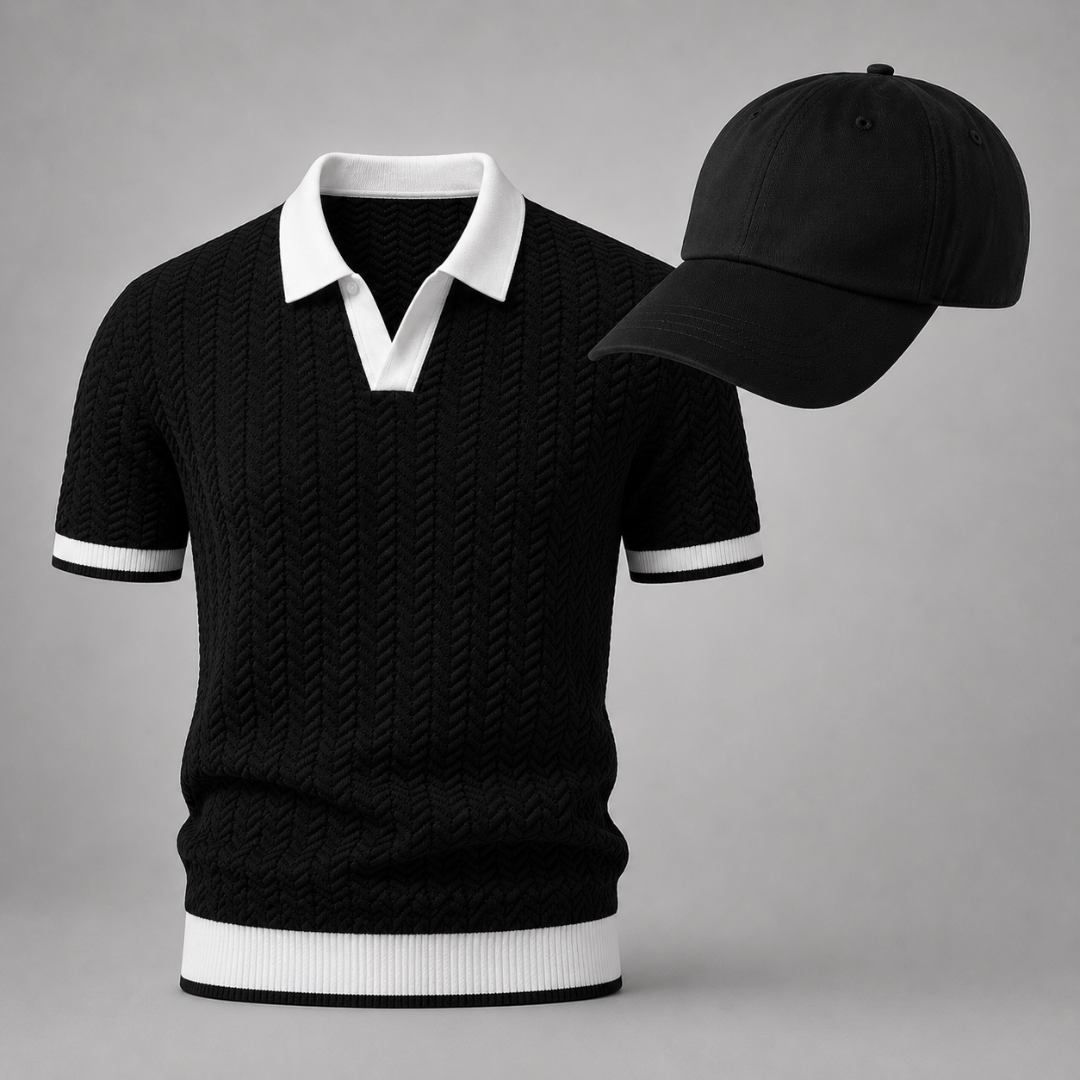 Texturierte Poloshirt & Cap für Herren